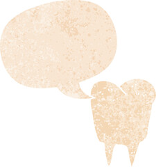 cartoon tooth and speech bubble in retro textured style