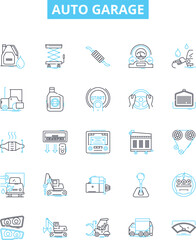 Auto garage vector line icons set. Auto, Garage, Repair, Service, Tune-up, Oil, Change illustration outline concept symbols and signs