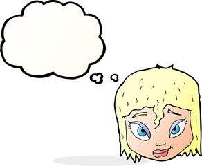 cartoon female face with thought bubble