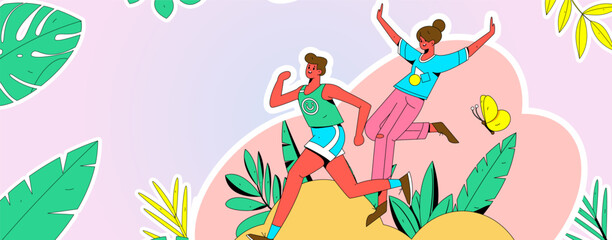 Vector internet operation hand-drawn illustration of people exercising and running healthy
