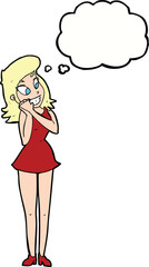 cartoon excited woman with thought bubble