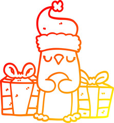 warm gradient line drawing cute christmas penguin