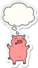 cartoon pig and thought bubble as a printed sticker
