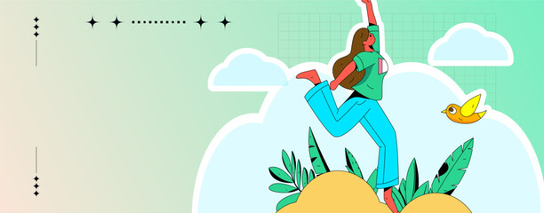 Vector internet operation hand-drawn illustration of people exercising and running healthy
