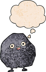 cartoon rock and thought bubble in grunge texture pattern style