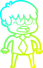 cold gradient line drawing worried cartoon boy
