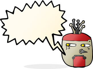 cartoon robot head with speech bubble