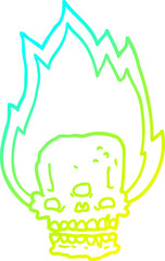 cold gradient line drawing spooky cartoon flaming skull