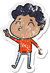 distressed sticker of a cartoon man pouting