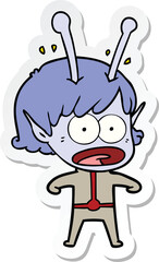 sticker of a cartoon shocked alien girl
