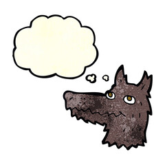 cartoon wolf head with thought bubble