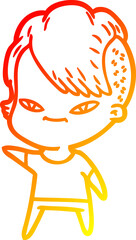 warm gradient line drawing cute cartoon girl with hipster haircut