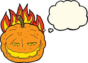 cartoon halloween pumpkin with thought bubble