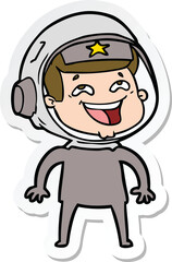 sticker of a cartoon laughing astronaut
