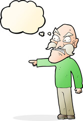 cartoon furious old man with thought bubble