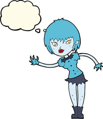 cartoon vampire girl welcoming with thought bubble