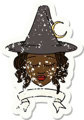 human witch character with banner illustration