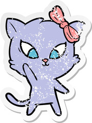 distressed sticker of a cartoon cat