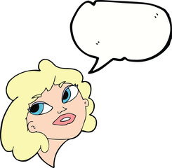 cartoon happy woman with speech bubble