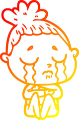 warm gradient line drawing cartoon crying woman hugged up
