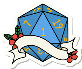 natural one d20 dice roll sticker
