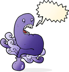 cartoon halloween ghost in bottle with speech bubble