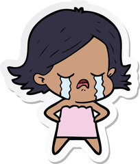 sticker of a cartoon girl crying