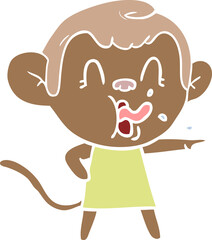 crazy flat color style cartoon monkey in dress pointing