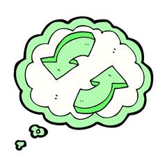 thought bubble cartoon recycling arrows