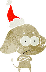 retro cartoon of a unsure elephant wearing santa hat