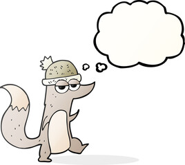 thought bubble cartoon little wolf wearing hat