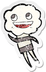 retro distressed sticker of a cartoon cute cloud head creature