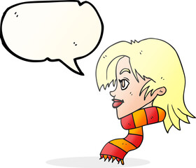 speech bubble cartoon woman wearing scarf