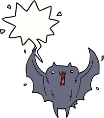 cartoon happy vampire bat and speech bubble