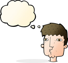 cartoon curious man with thought bubble