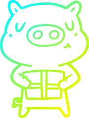 cold gradient line drawing cartoon christmas pig