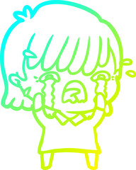 cold gradient line drawing cartoon girl crying