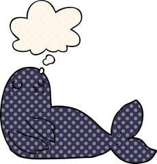 cartoon seal and thought bubble in comic book style