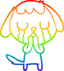 rainbow gradient line drawing cute cartoon dog crying