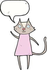 cute cartoon cat waving with speech bubble
