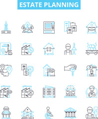 Estate planning vector line icons set. Estate, Planning, Attorney, Will, Probate, Trusts, Taxation illustration outline concept symbols and signs