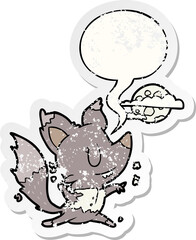 cartoon halloween werewolf changing in moonlight and speech bubble distressed sticker