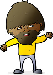 cartoon happy bearded man waving