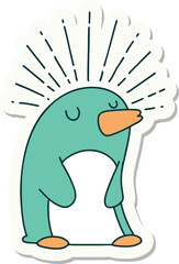 sticker of tattoo style happy penguin