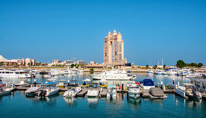 Fototapeta na wymiar United Arab Emirates, Abu Dhabi, Sailing boats in the harbour