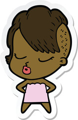 sticker of a cartoon pretty hipster girl