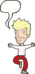 cartoon frightened man with speech bubble