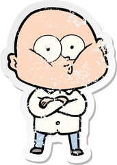 distressed sticker of a cartoon bald man staring