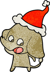 cute textured cartoon of a elephant wearing santa hat
