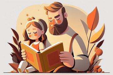 A loving dad reading a book for his daughter. Generative AI